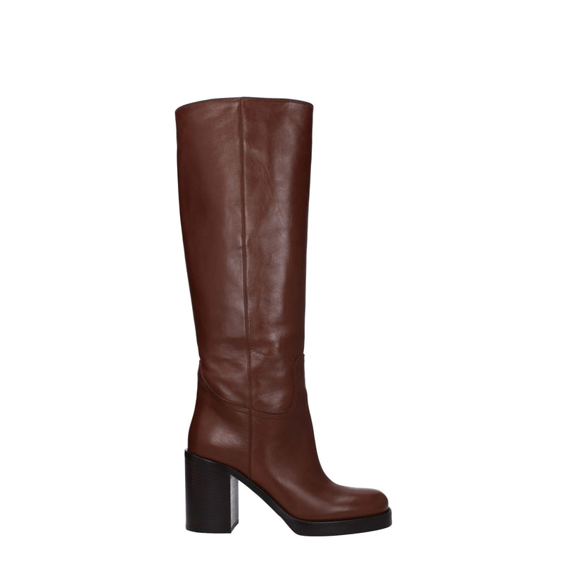 Prada Brown Leather High Heel Boots