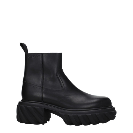 Off-White Black Leather Ankle Boots - ClickThatClicks 