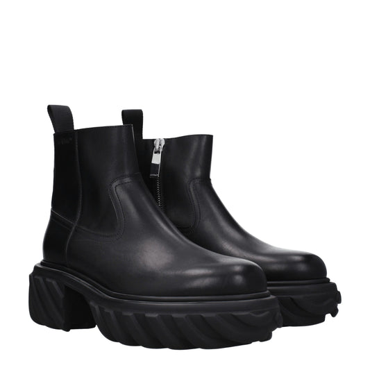 Off-White Black Leather Ankle Boots - ClickThatClicks 