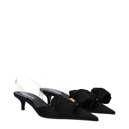 Versace Black Satin Flat Sandals - ClickThatClicks 