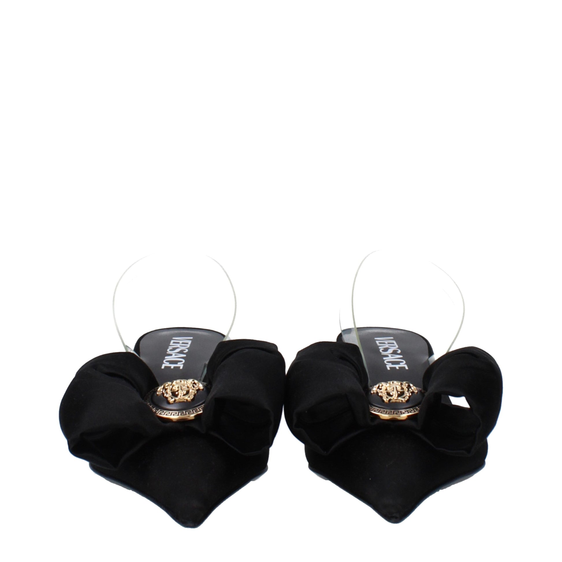 Versace Black Satin Flat Sandals - ClickThatClicks 