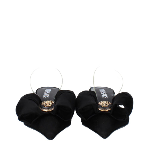 Versace Black Satin Flat Sandals - ClickThatClicks 