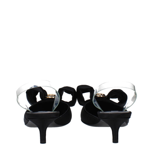 Versace Black Satin Flat Sandals - ClickThatClicks 