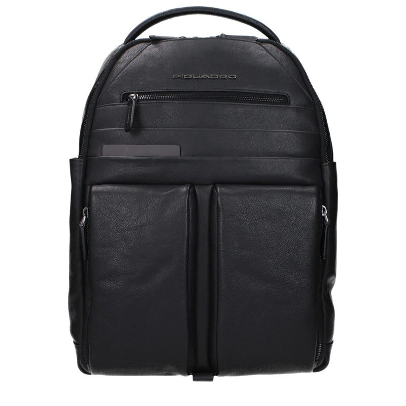 Piquadro Black Leather Backpack
