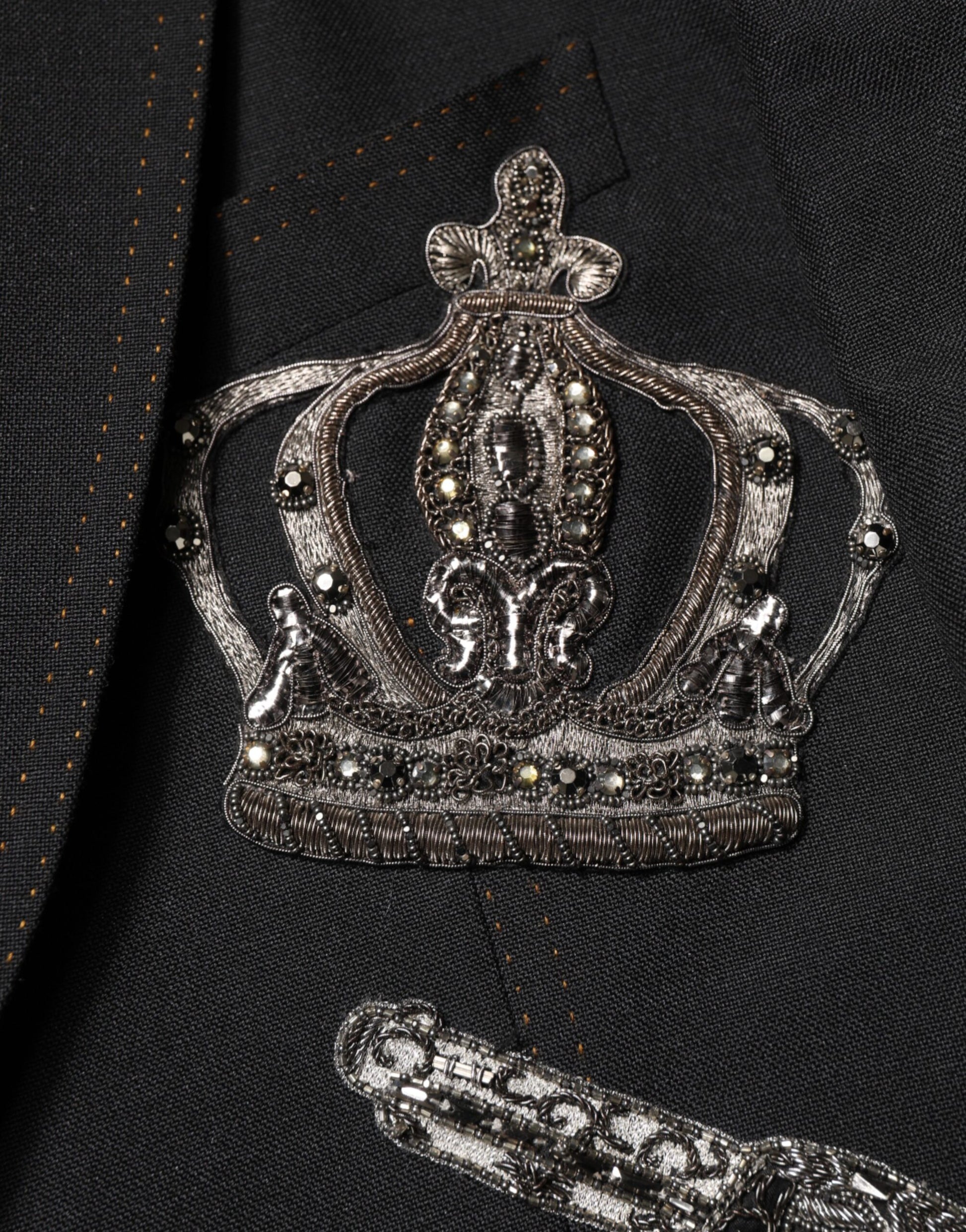 Dolce & Gabbana Black Bee Crown Embellished Suit Coat Blazer - ClickThatClicks 