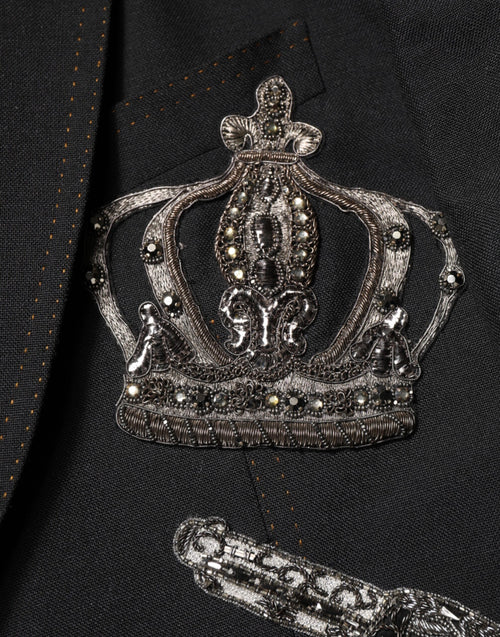 Dolce & Gabbana Black Bee Crown Embellished Suit Coat Blazer - ClickThatClicks 