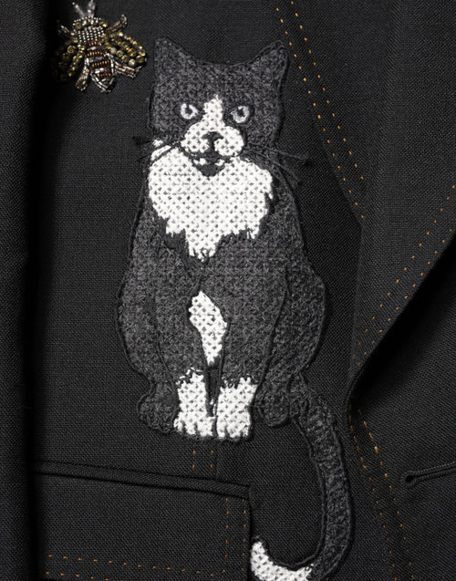 Dolce & Gabbana Black Bee Crown Embellished Suit Coat Blazer - ClickThatClicks 