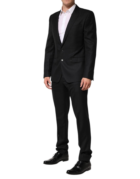 Dolce & Gabbana Dark Gray Jacquard Single Breasted 2 Piece Suit