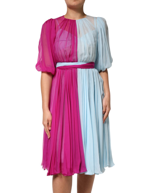 Dolce & Gabbana Fuchsia Light Blue Silk Two Tone Midi Dress - ClickThatClicks 