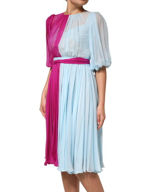 Dolce & Gabbana Fuchsia Light Blue Silk Two Tone Midi Dress - ClickThatClicks 