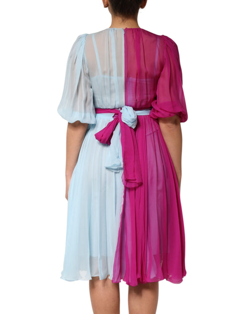 Dolce & Gabbana Fuchsia Light Blue Silk Two Tone Midi Dress - ClickThatClicks 