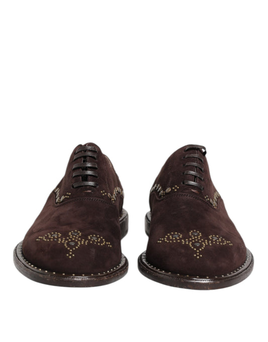 Dolce & Gabbana Brown Velvet Lace Up Oxford Dress Shoes - ClickThatClicks 