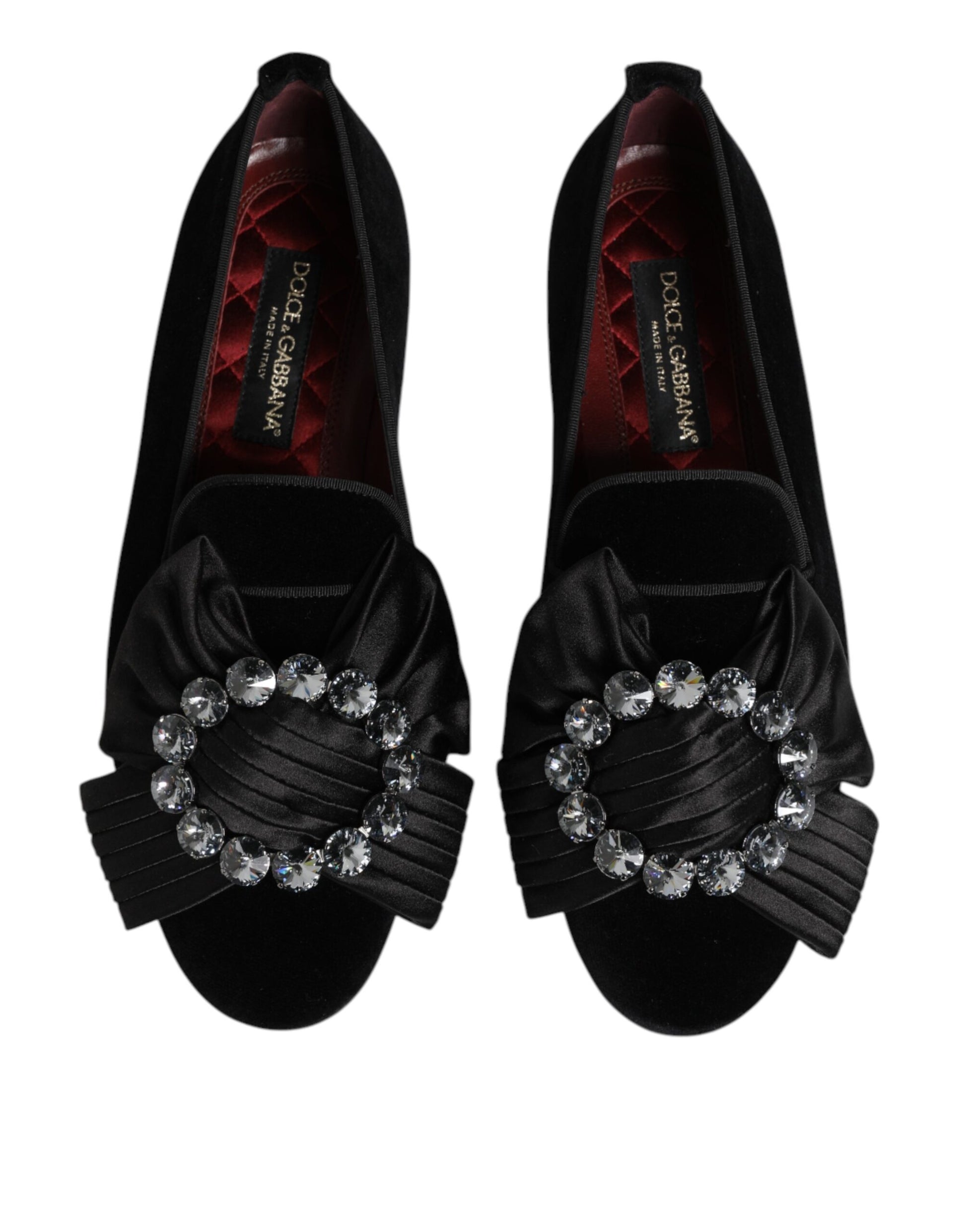 Dolce & Gabbana Black VATICANO Crystal Ribbon Slip On Shoes - ClickThatClicks 