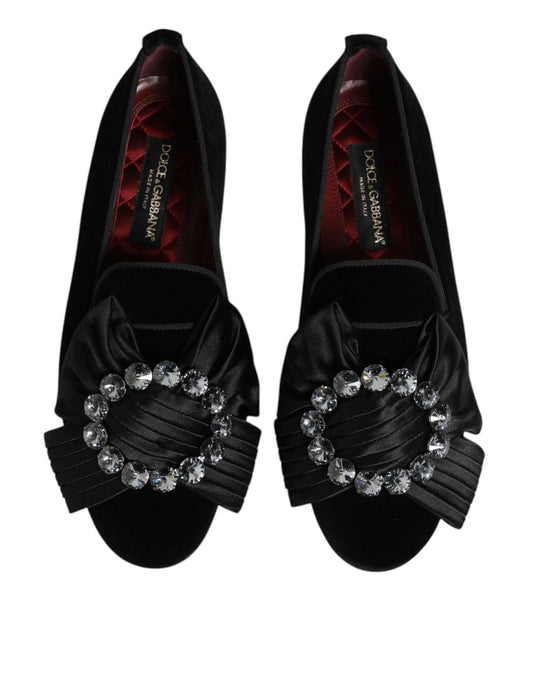 Dolce & Gabbana Black VATICANO Crystal Ribbon Slip On Shoes - ClickThatClicks 