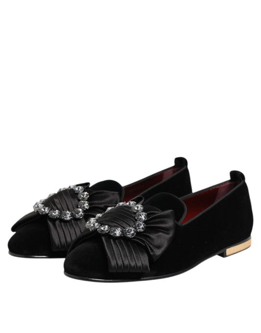 Dolce & Gabbana Black VATICANO Crystal Ribbon Slip On Shoes - ClickThatClicks 