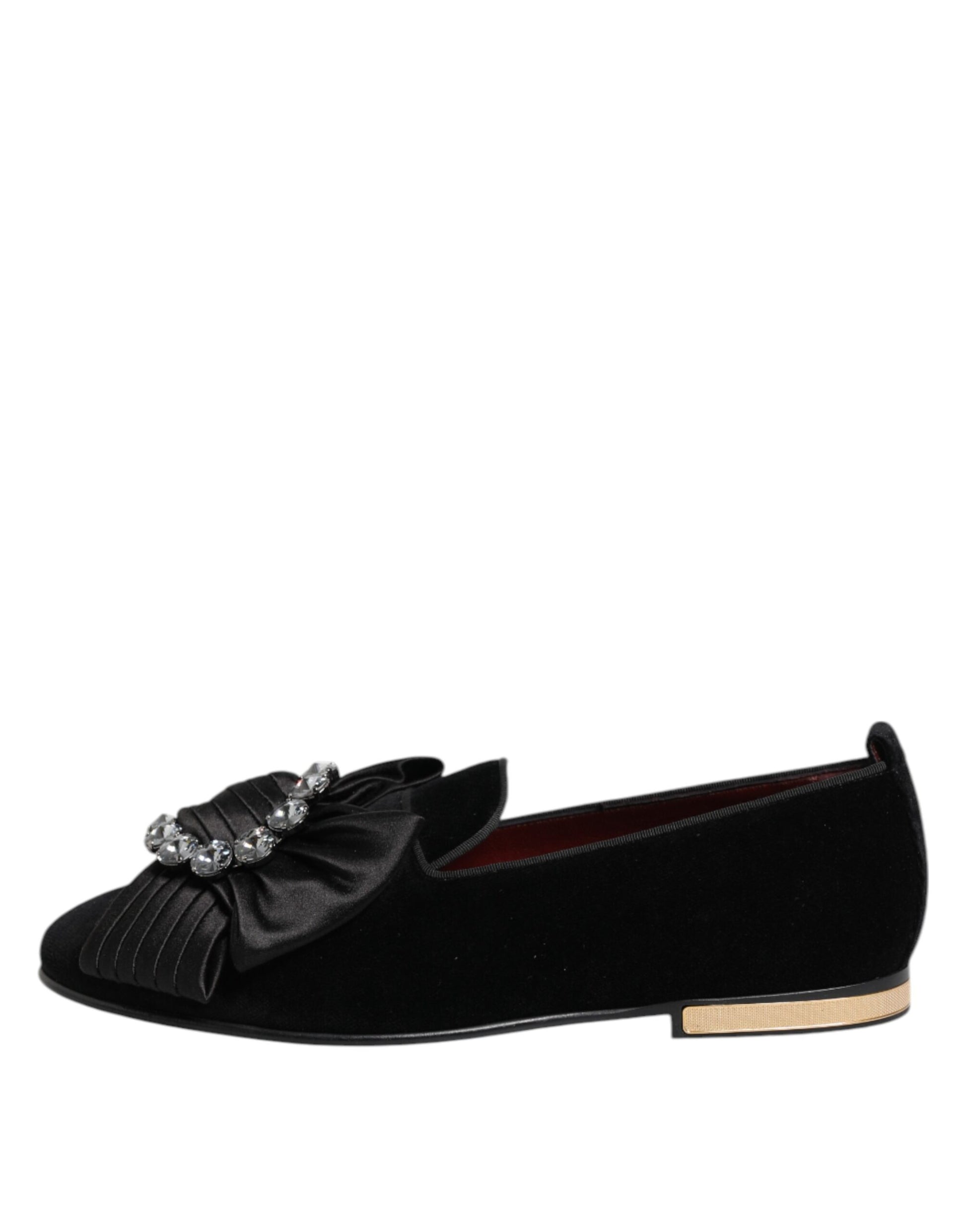 Dolce & Gabbana Black VATICANO Crystal Ribbon Slip On Shoes - ClickThatClicks 