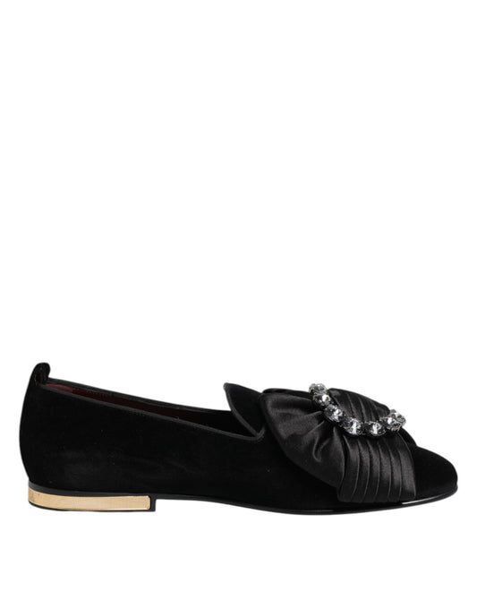 Dolce & Gabbana Black VATICANO Crystal Ribbon Slip On Shoes - ClickThatClicks 