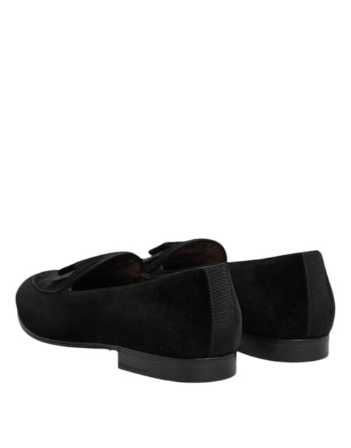 Dolce & Gabbana Black Velvet Loafers Formal Men Dress Shoes - ClickThatClicks 