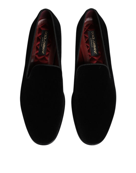 Dolce & Gabbana Black Velvet Slip On Loafers Men Formal Shoes - ClickThatClicks 