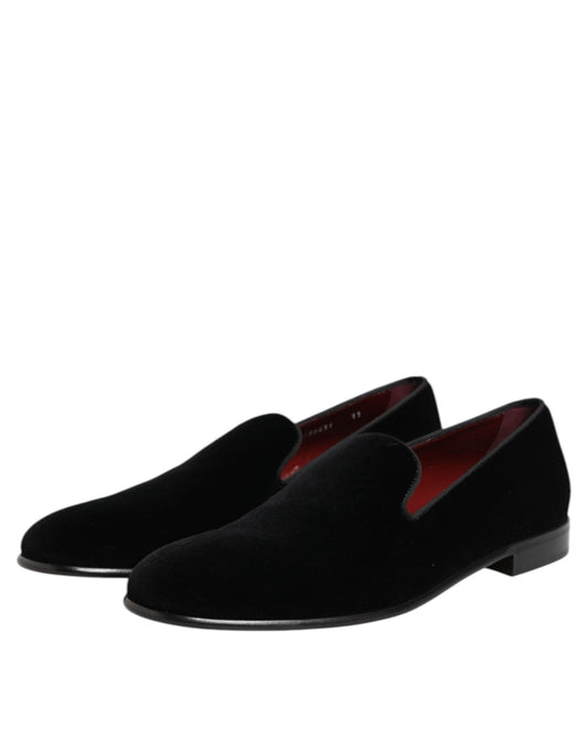 Dolce & Gabbana Black Velvet Slip On Loafers Men Formal Shoes - ClickThatClicks 