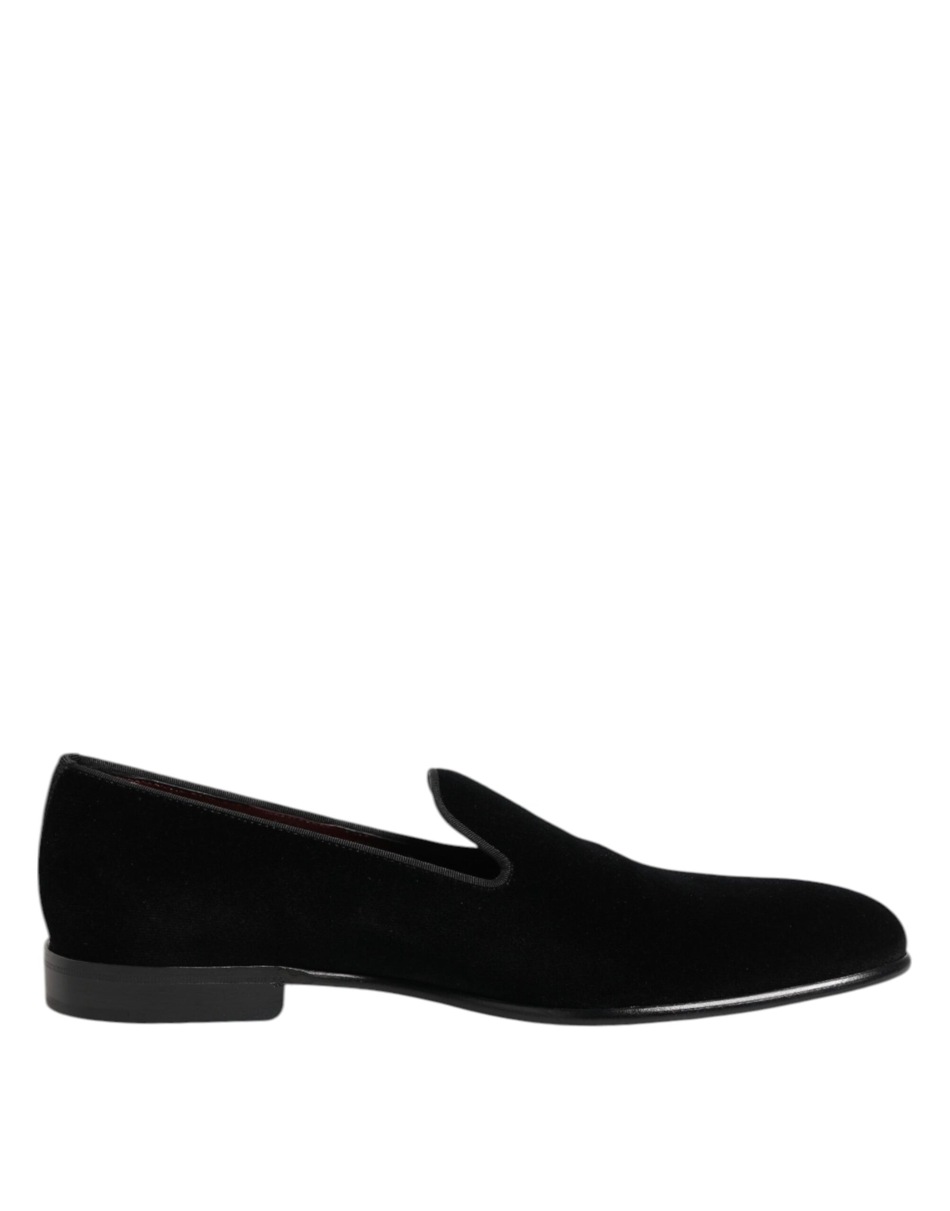 Dolce & Gabbana Black Velvet Slip On Loafers Men Formal Shoes - ClickThatClicks 