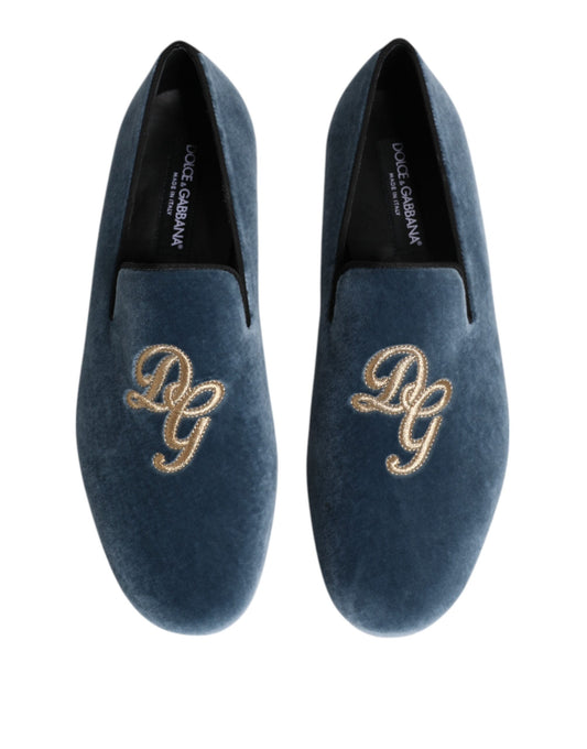 Dolce & Gabbana Blue Velvet DG Logo Loafers Formal Shoes - ClickThatClicks 