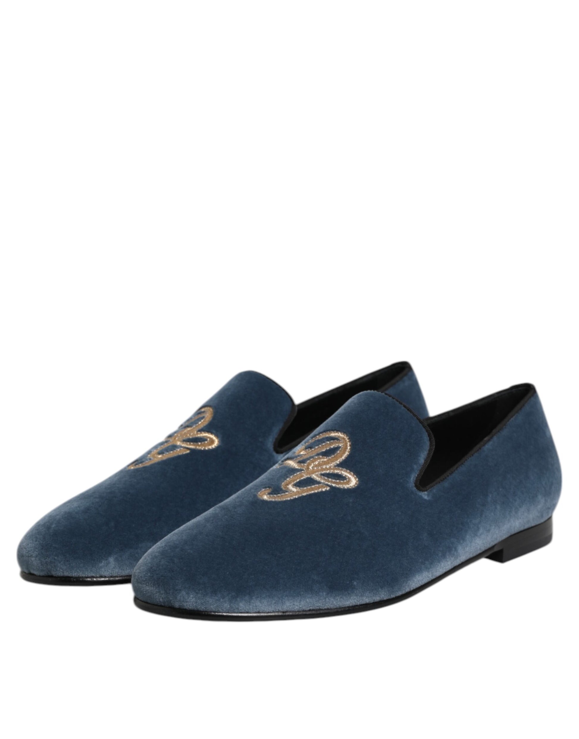 Dolce & Gabbana Blue Velvet DG Logo Loafers Formal Shoes - ClickThatClicks 