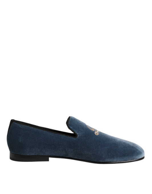 Dolce & Gabbana Blue Velvet DG Logo Loafers Formal Shoes - ClickThatClicks 