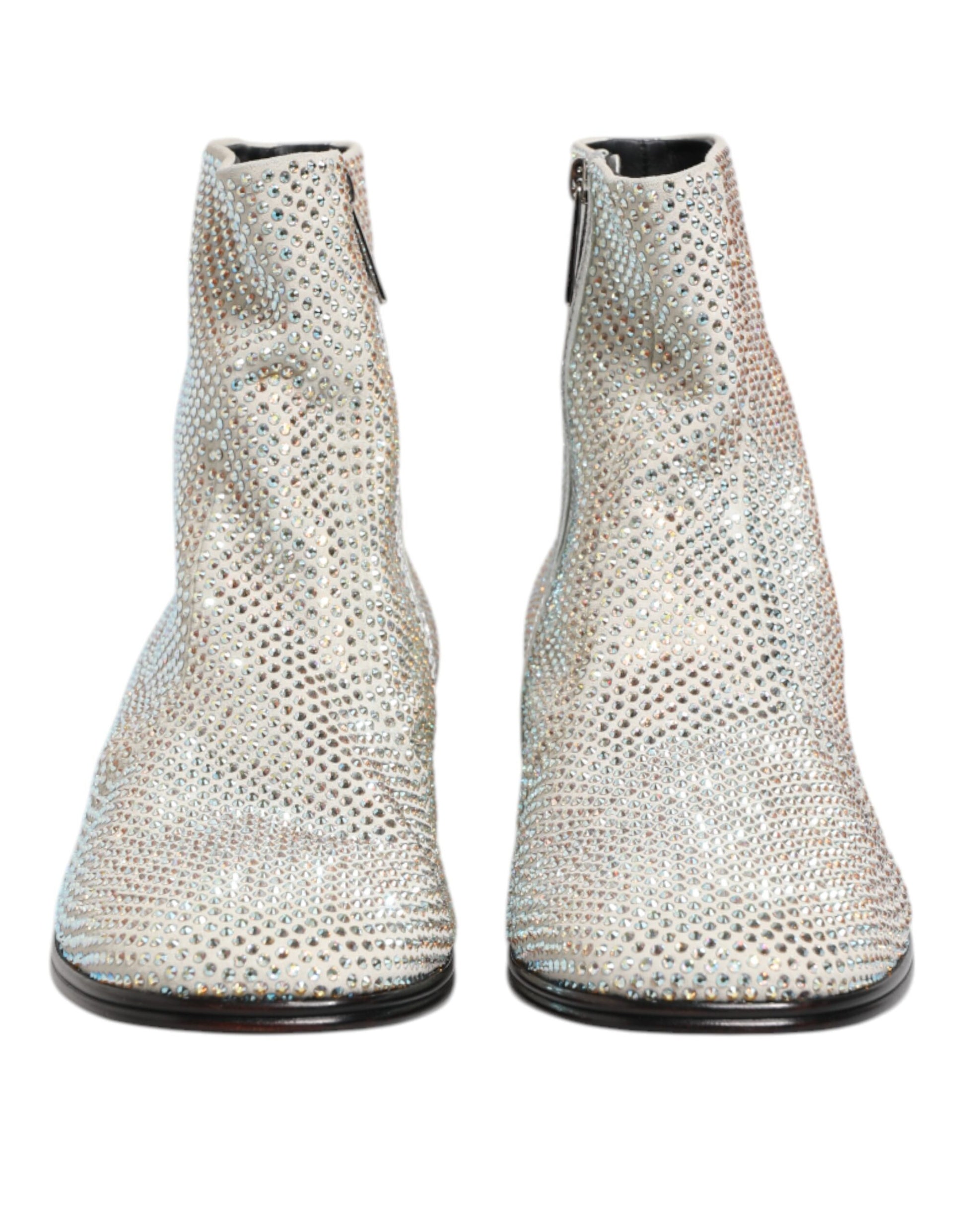 Dolce & Gabbana White Strass DG Logo Heels Ankle Boots Shoes - ClickThatClicks 