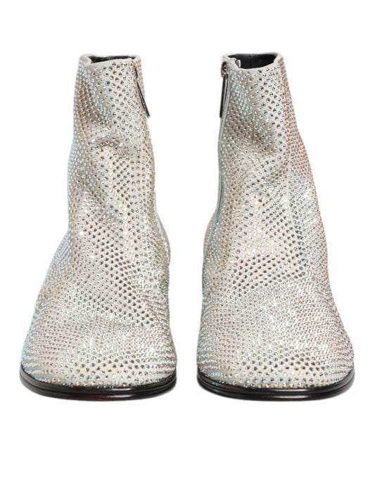 Dolce & Gabbana White Strass DG Logo Heels Ankle Boots Shoes - ClickThatClicks 