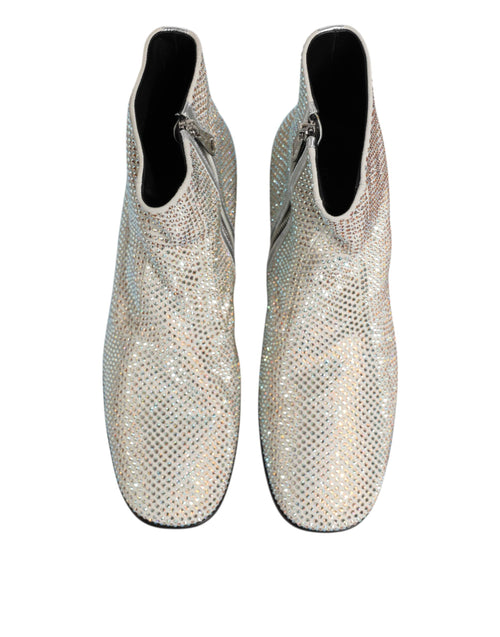 Dolce & Gabbana White Strass DG Logo Heels Ankle Boots Shoes - ClickThatClicks 
