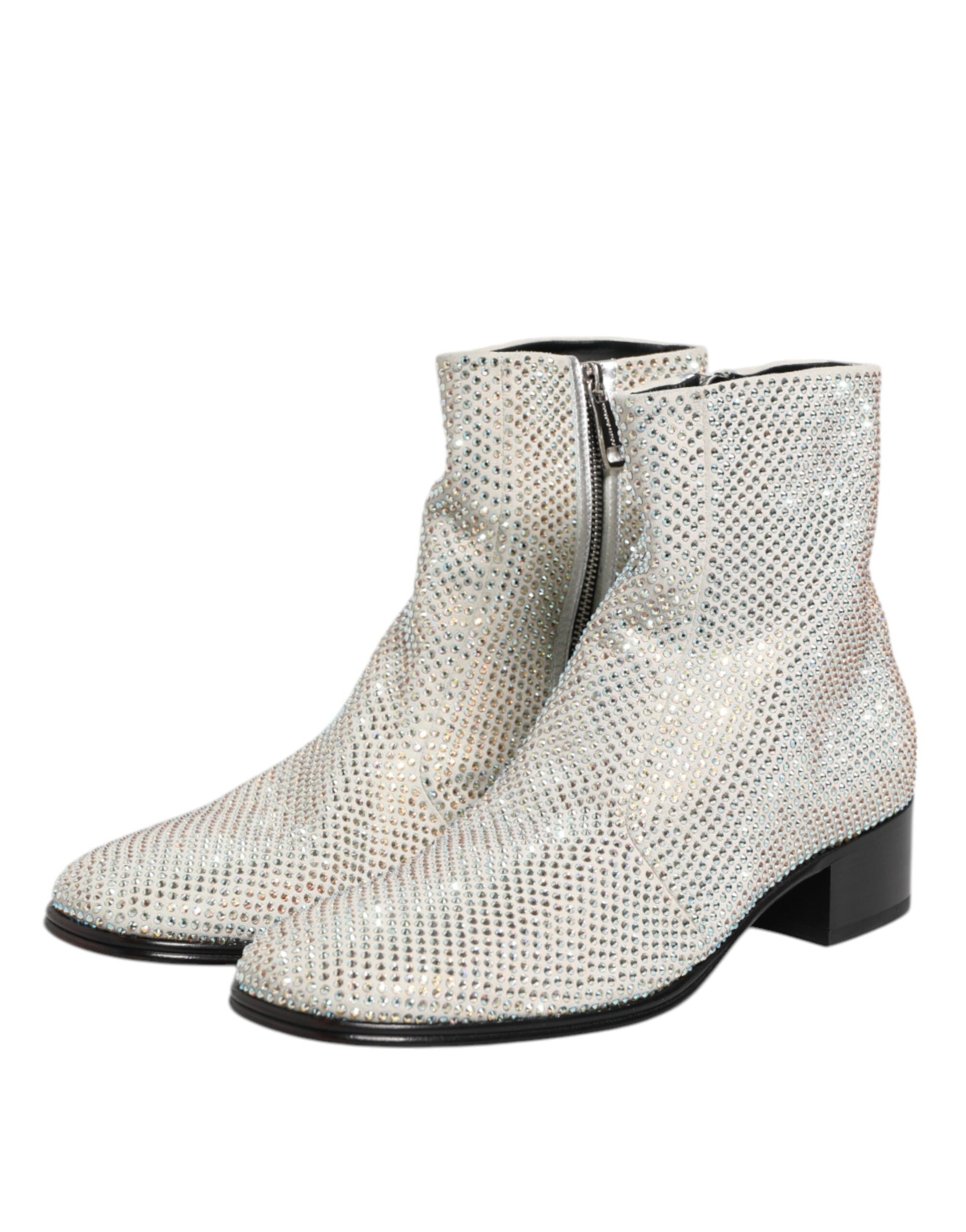 Dolce & Gabbana White Strass DG Logo Heels Ankle Boots Shoes - ClickThatClicks 