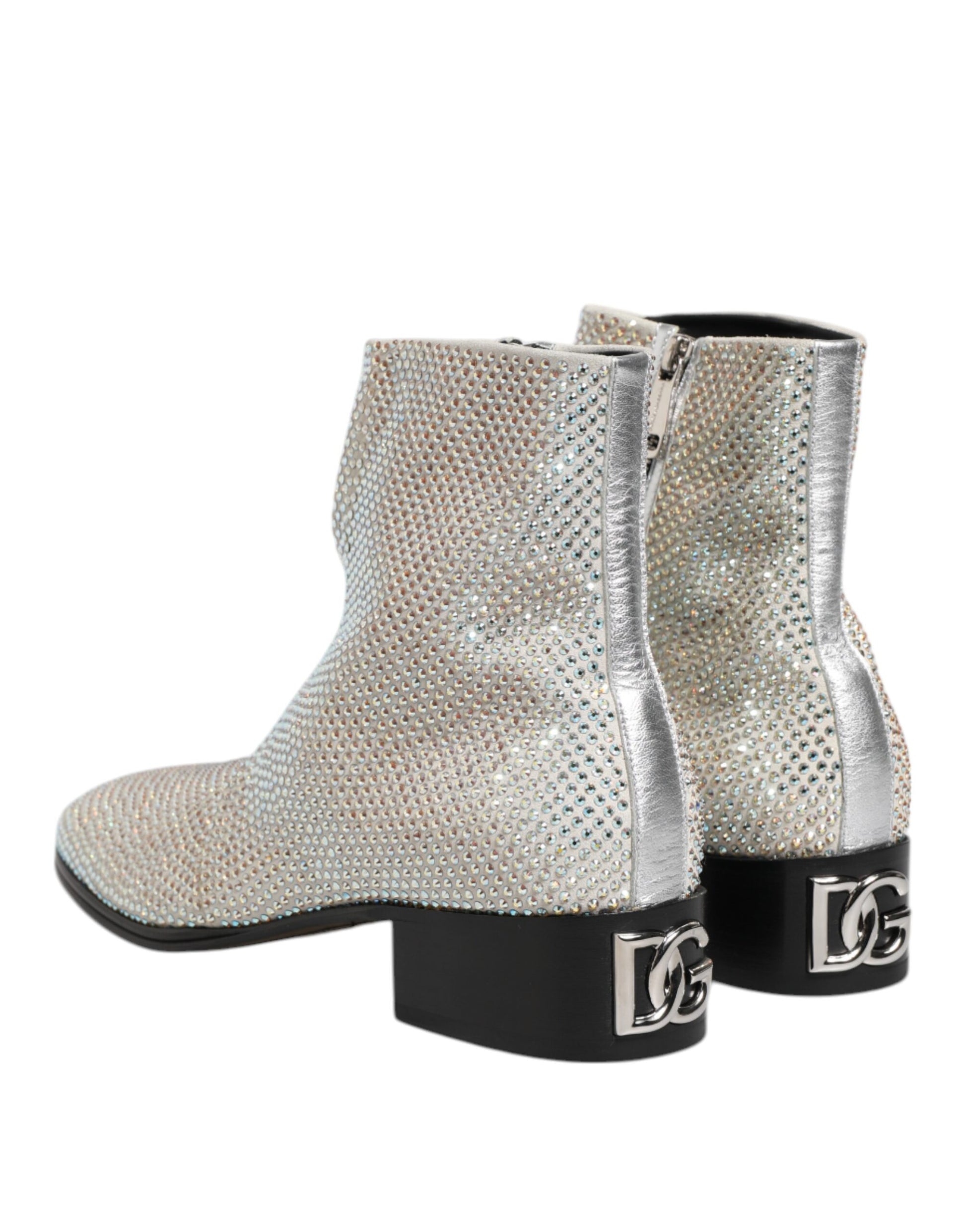 Dolce & Gabbana White Strass DG Logo Heels Ankle Boots Shoes - ClickThatClicks 