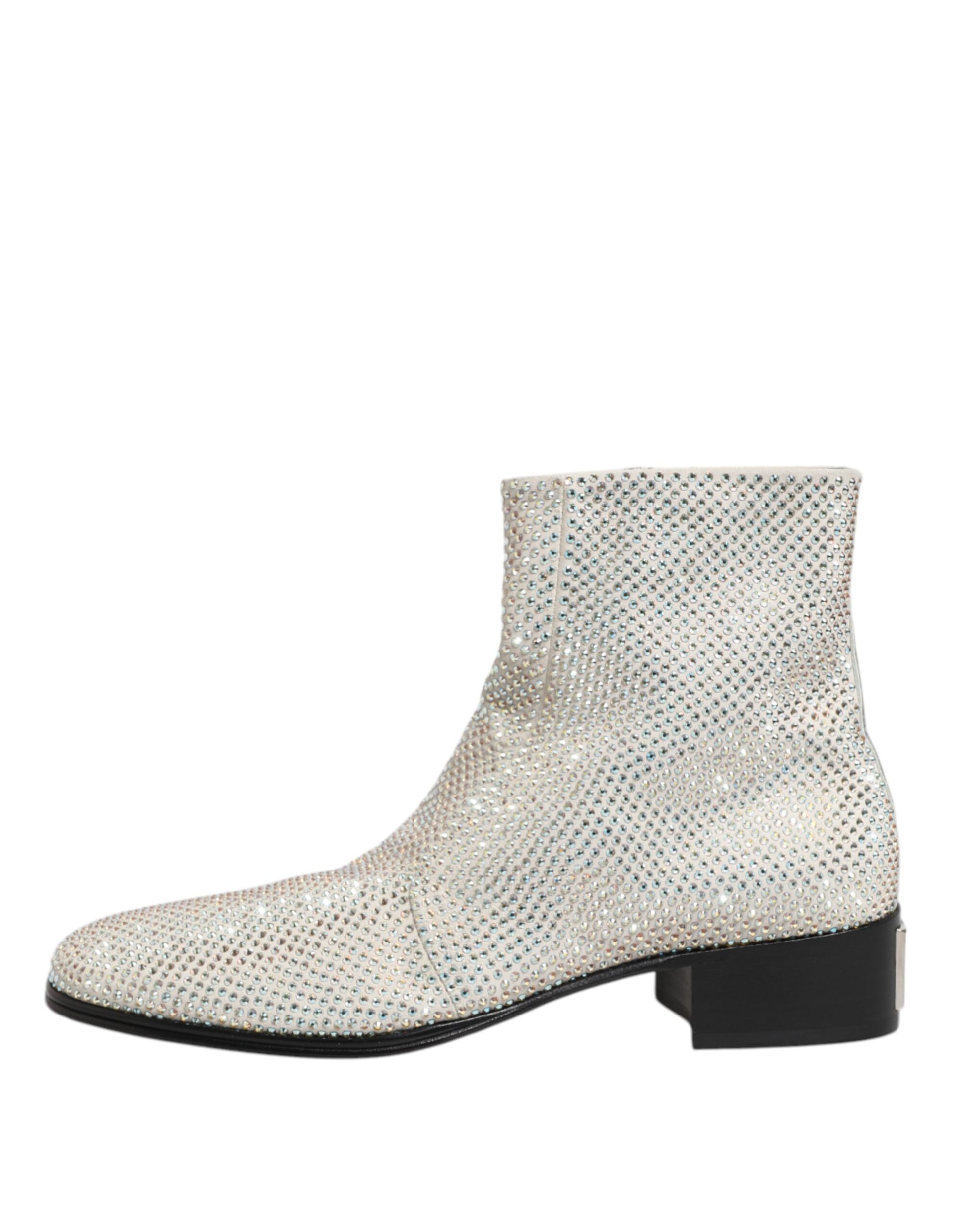 Dolce & Gabbana White Strass DG Logo Heels Ankle Boots Shoes - ClickThatClicks 