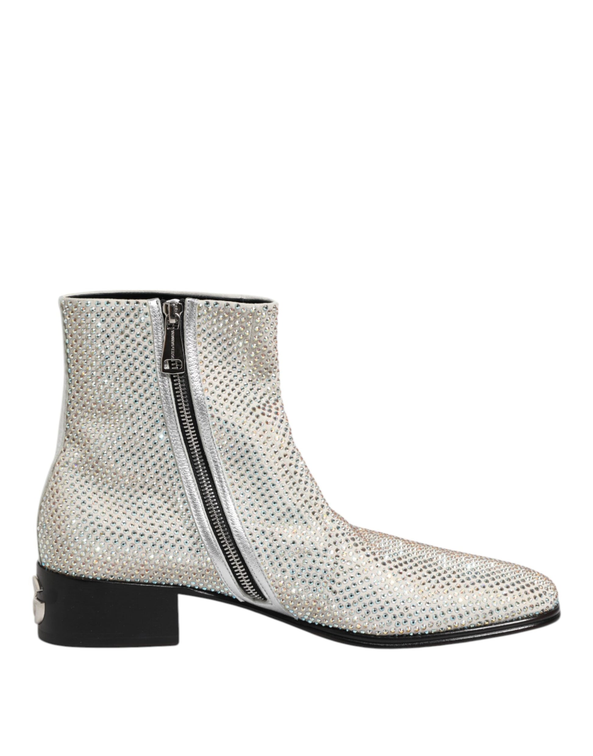 Dolce & Gabbana White Strass DG Logo Heels Ankle Boots Shoes - ClickThatClicks 