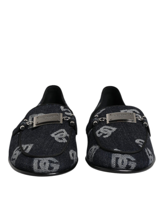 Dolce & Gabbana Blue Logo Cotton Loafers Formal Dress Shoes - ClickThatClicks 