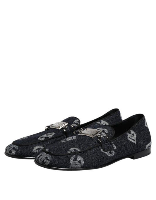 Dolce & Gabbana Blue Logo Cotton Loafers Formal Dress Shoes - ClickThatClicks 