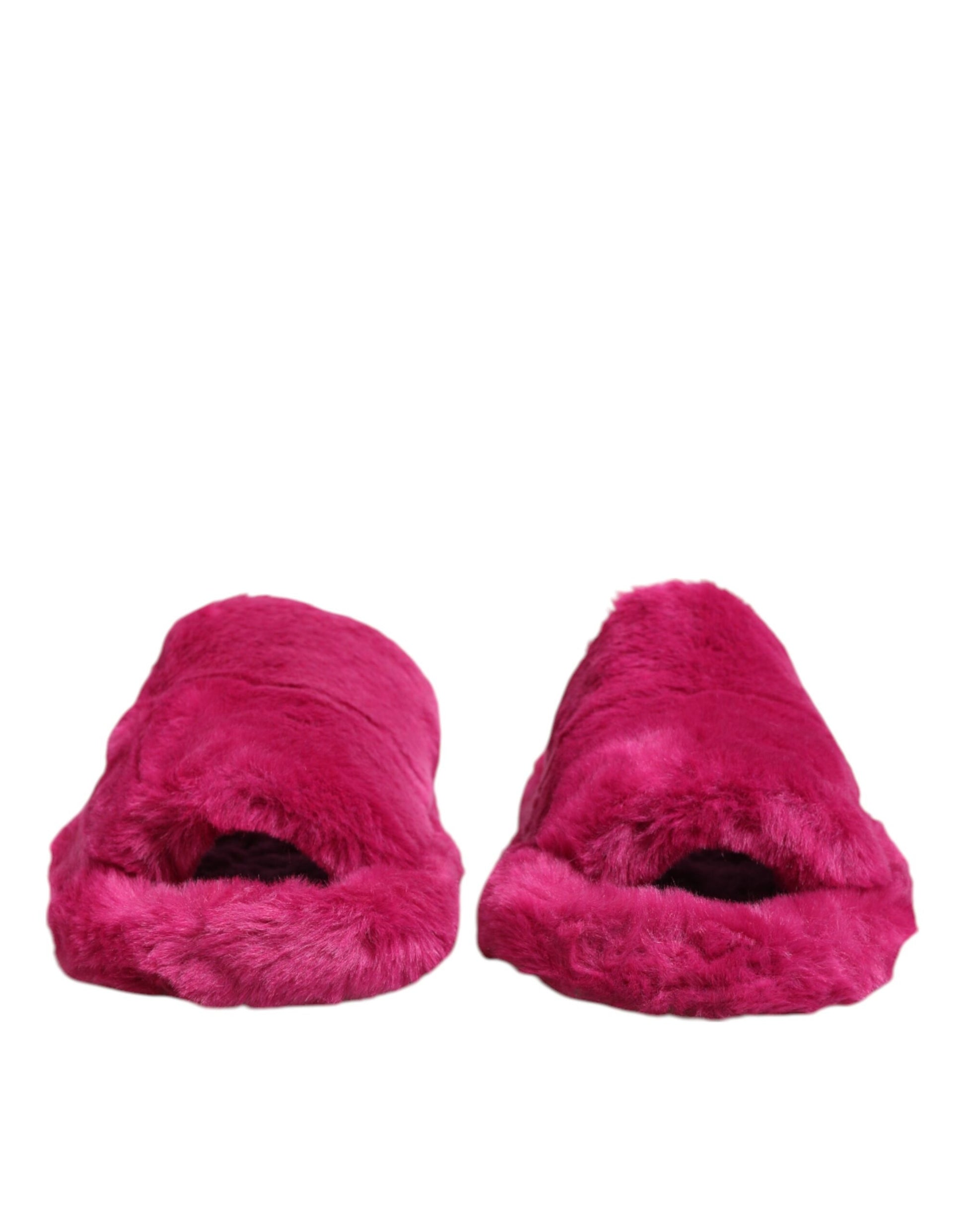 Dolce & Gabbana Pink Acrylic Faux Fur Mens Flats Sandals Shoes - ClickThatClicks 