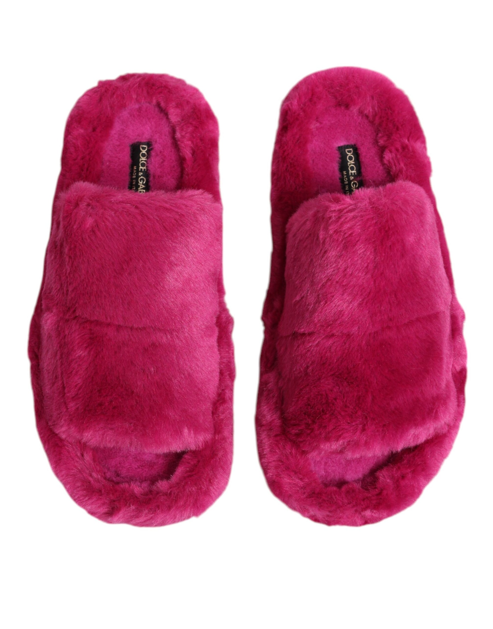 Dolce & Gabbana Pink Acrylic Faux Fur Mens Flats Sandals Shoes - ClickThatClicks 