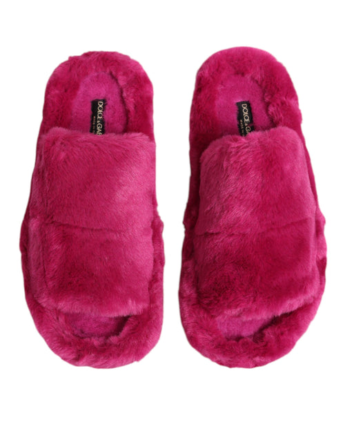 Dolce & Gabbana Pink Acrylic Faux Fur Mens Flats Sandals Shoes - ClickThatClicks 