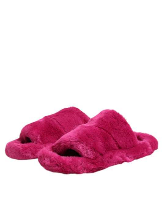 Dolce & Gabbana Pink Acrylic Faux Fur Mens Flats Sandals Shoes - ClickThatClicks 