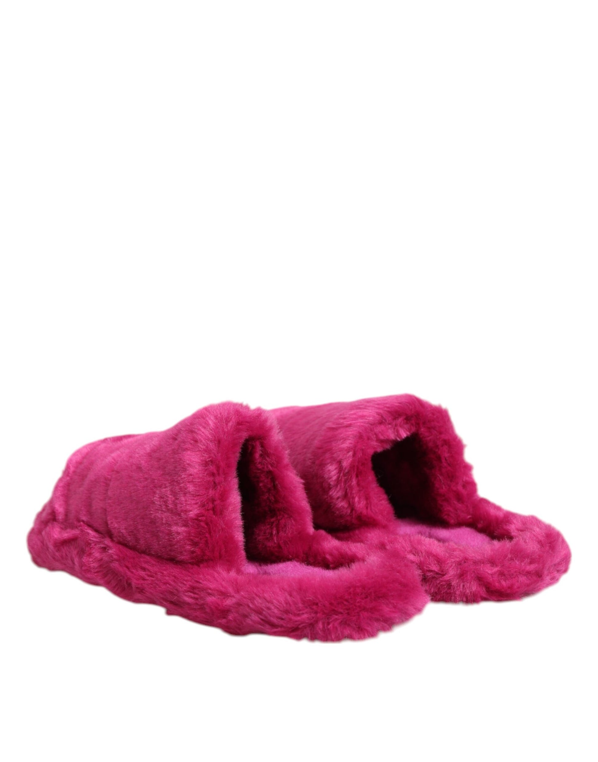 Dolce & Gabbana Pink Acrylic Faux Fur Mens Flats Sandals Shoes - ClickThatClicks 