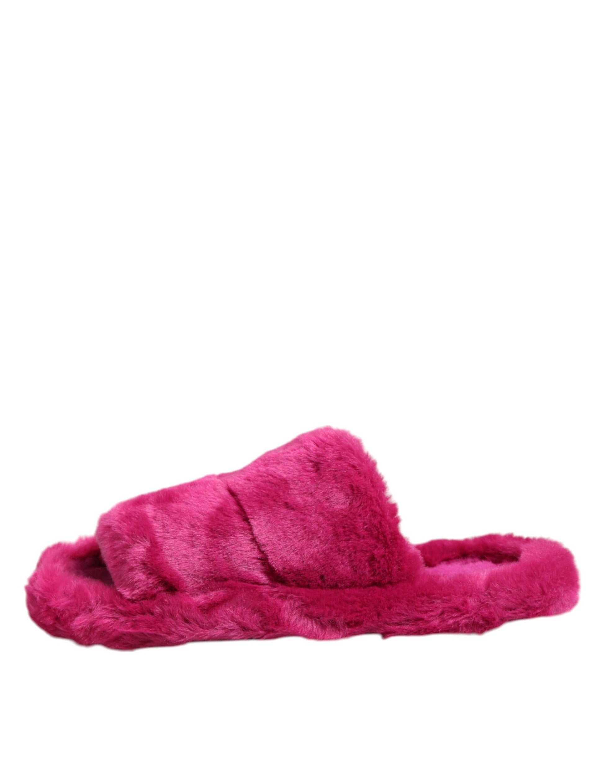 Dolce & Gabbana Pink Acrylic Faux Fur Mens Flats Sandals Shoes - ClickThatClicks 