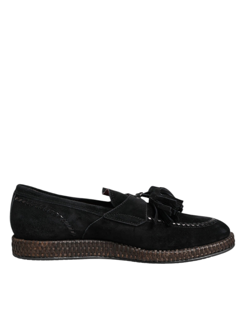 Dolce & Gabbana Black Suede Tassel Embellished Loafers Shoes
