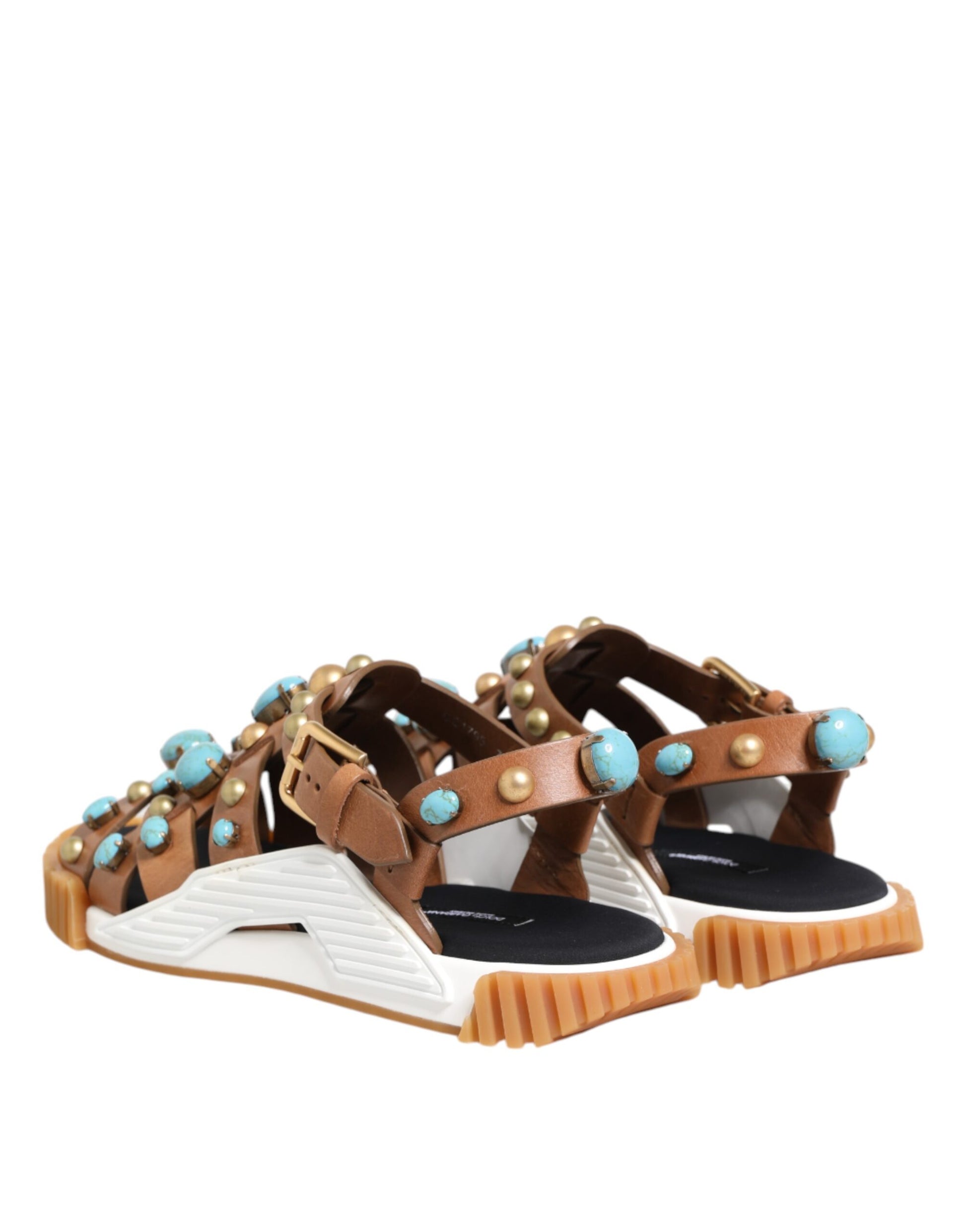 Dolce & Gabbana Brown Leather Studded Slides Sandals Shoes - ClickThatClicks 
