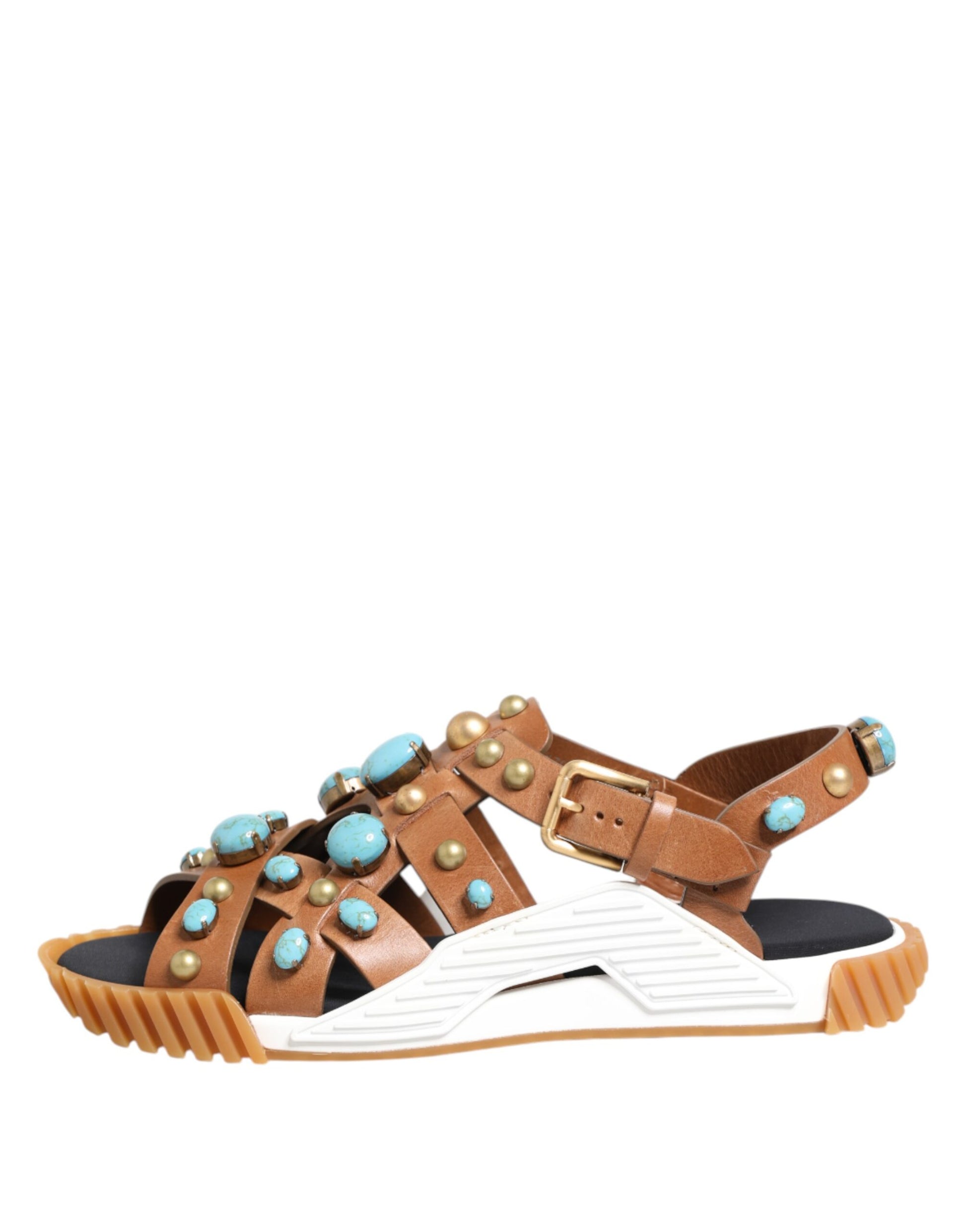 Dolce & Gabbana Brown Leather Studded Slides Sandals Shoes - ClickThatClicks 