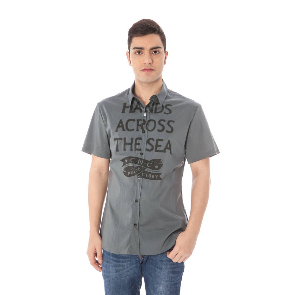 Costume National "Gray Cotton Men's Shirt with Italian Collar" - ClickThatClicks 