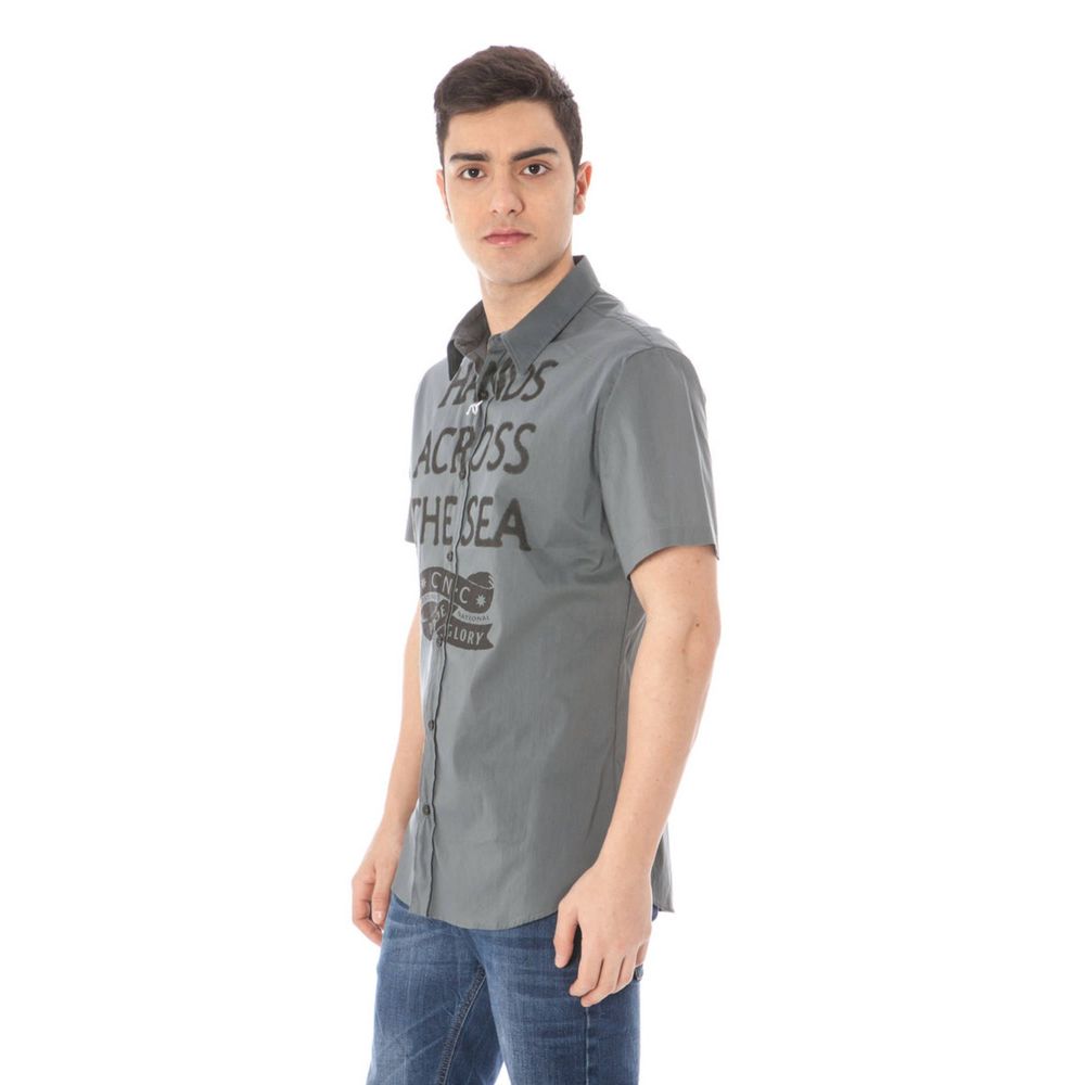 Costume National "Gray Cotton Men's Shirt with Italian Collar" - ClickThatClicks 