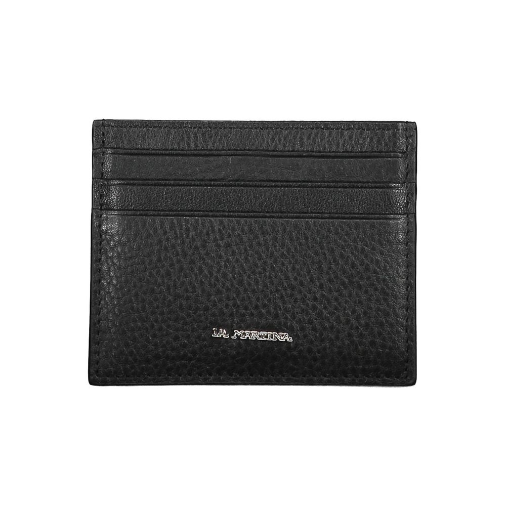 La Martina Black Leather Men Wallet Holder - ClickThatClicks 