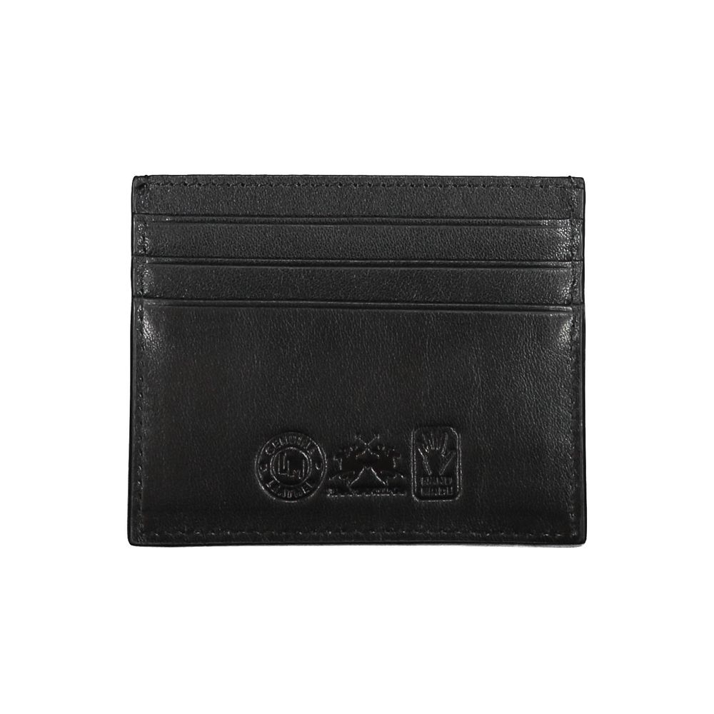 La Martina Black Leather Men Wallet Holder - ClickThatClicks 